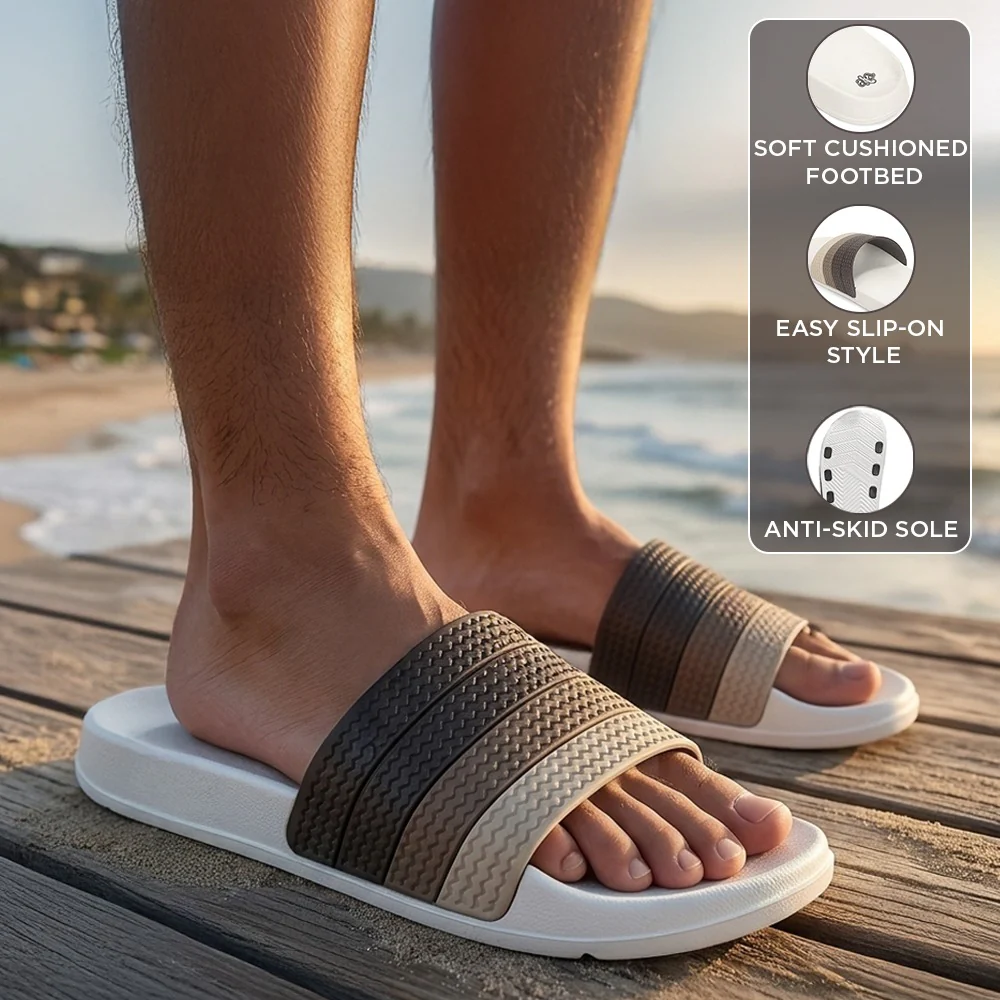A HA PRIMGO-E Beige Casual Slip on Slides for Men by Liberty - Image 3