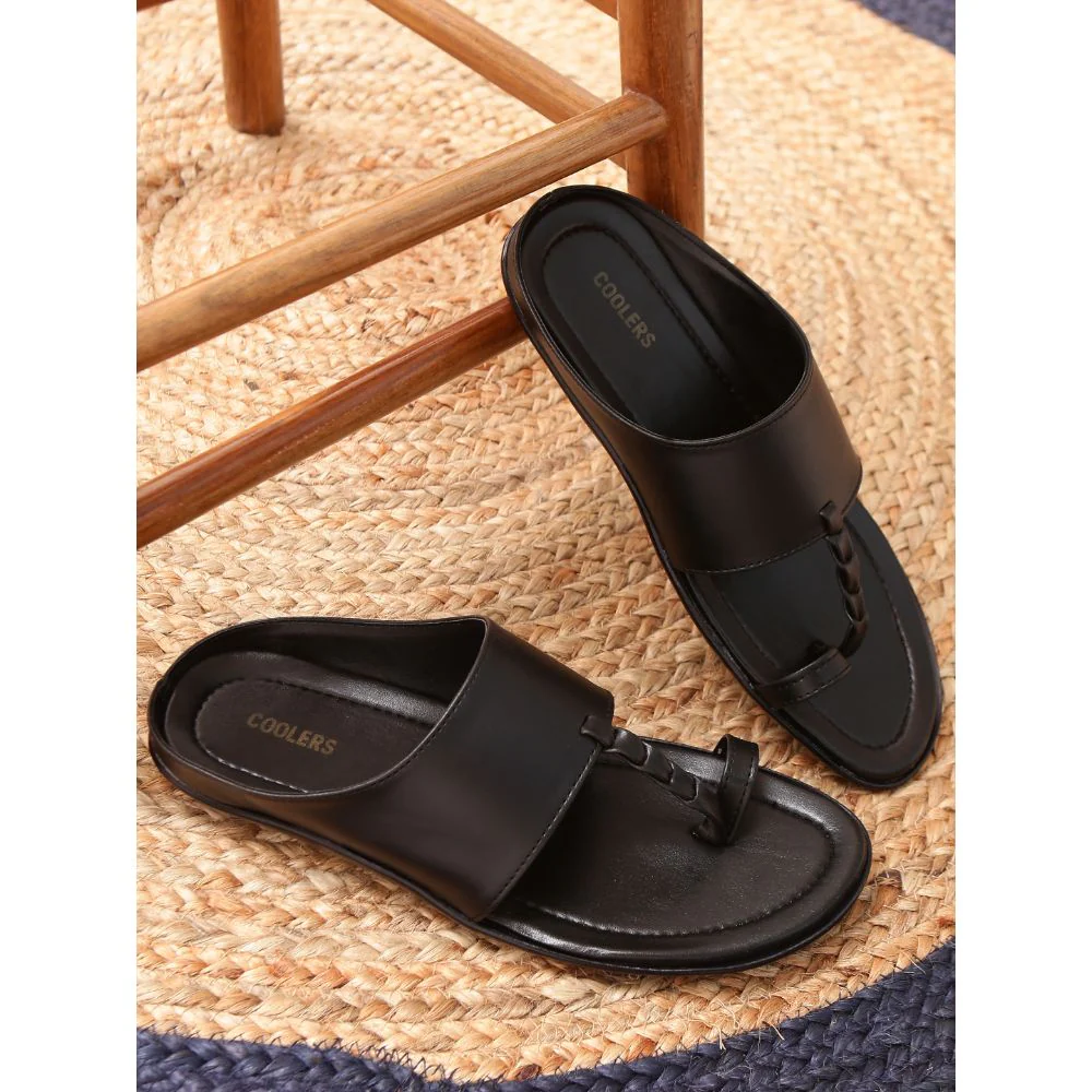 Coolers Casual Black Toe Ring Slippers For Men SRLE-159 By Liberty - Image 3