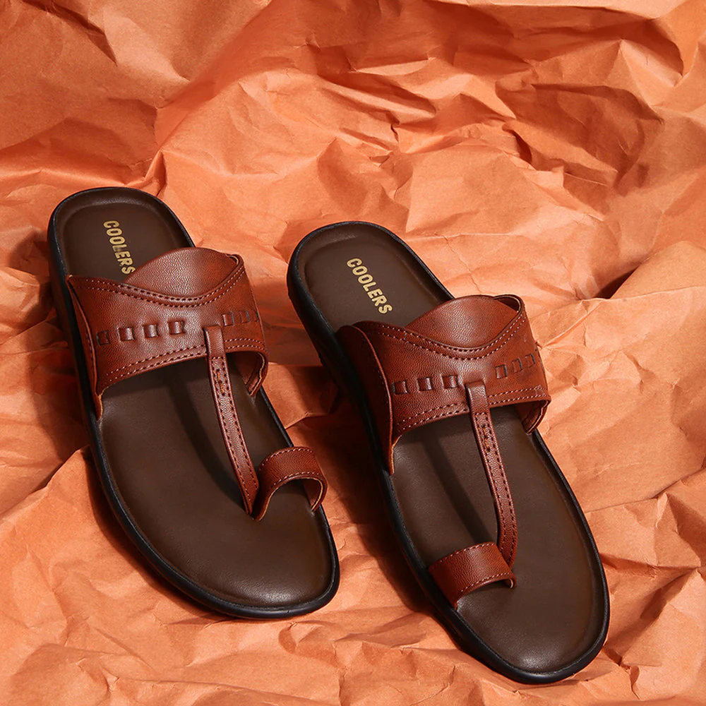 Coolers Casual Tan Toe Ring Slippers For Men A17-04 By Liberty - Image 4