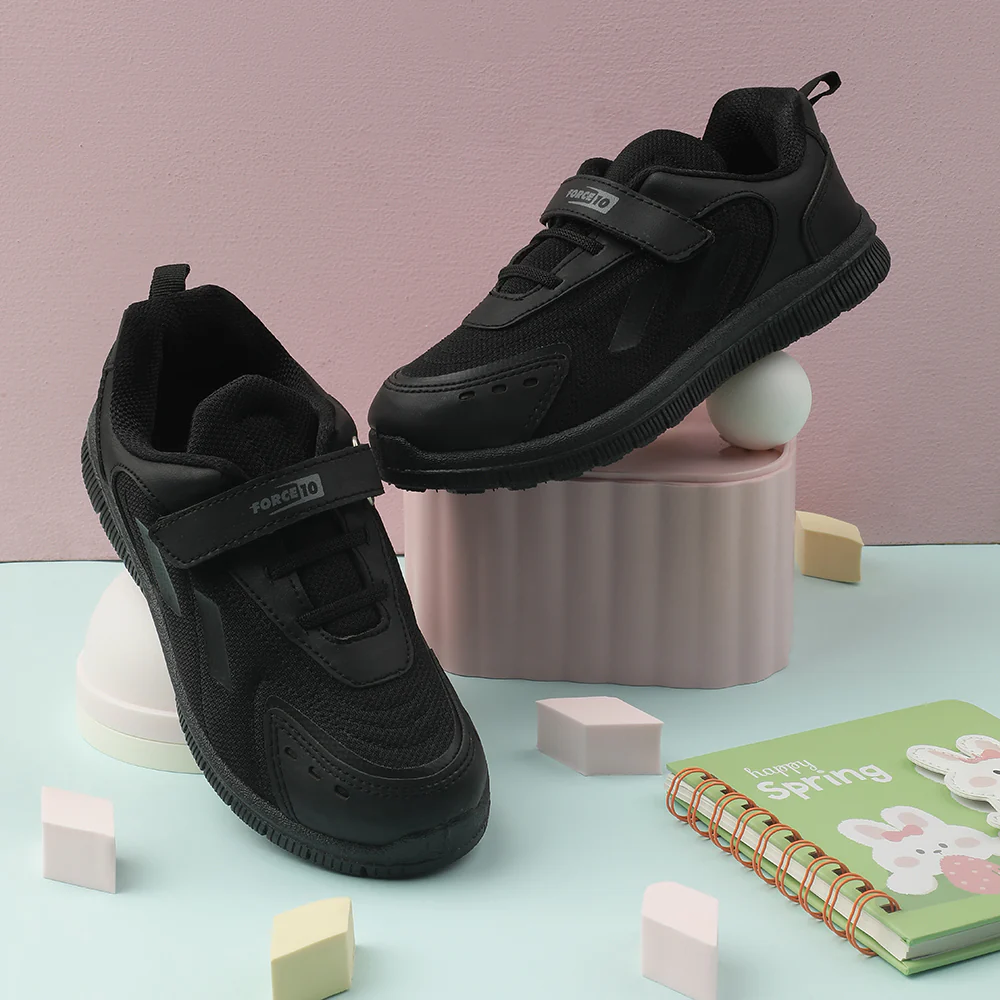 Force 10 Black Non Lacing Uniform School Shoes For Kids TRIVSKO-3E By Liberty - Image 4