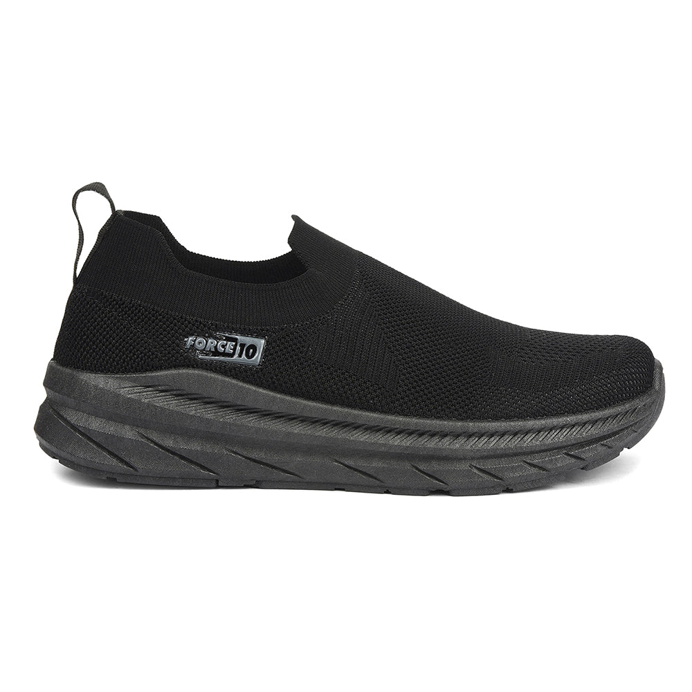 Force 10 Black Sports Non Lacing Walking Shoes For Men MATCHER-7E By Liberty - Image 2