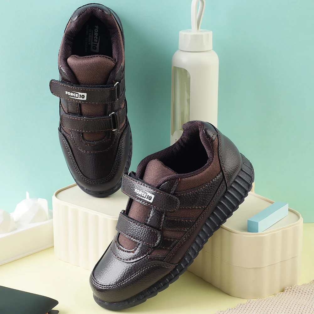 Force 10 Brown Non Lacing Uniform School Shoes For Kids ELECTRA-V By Liberty - Image 4