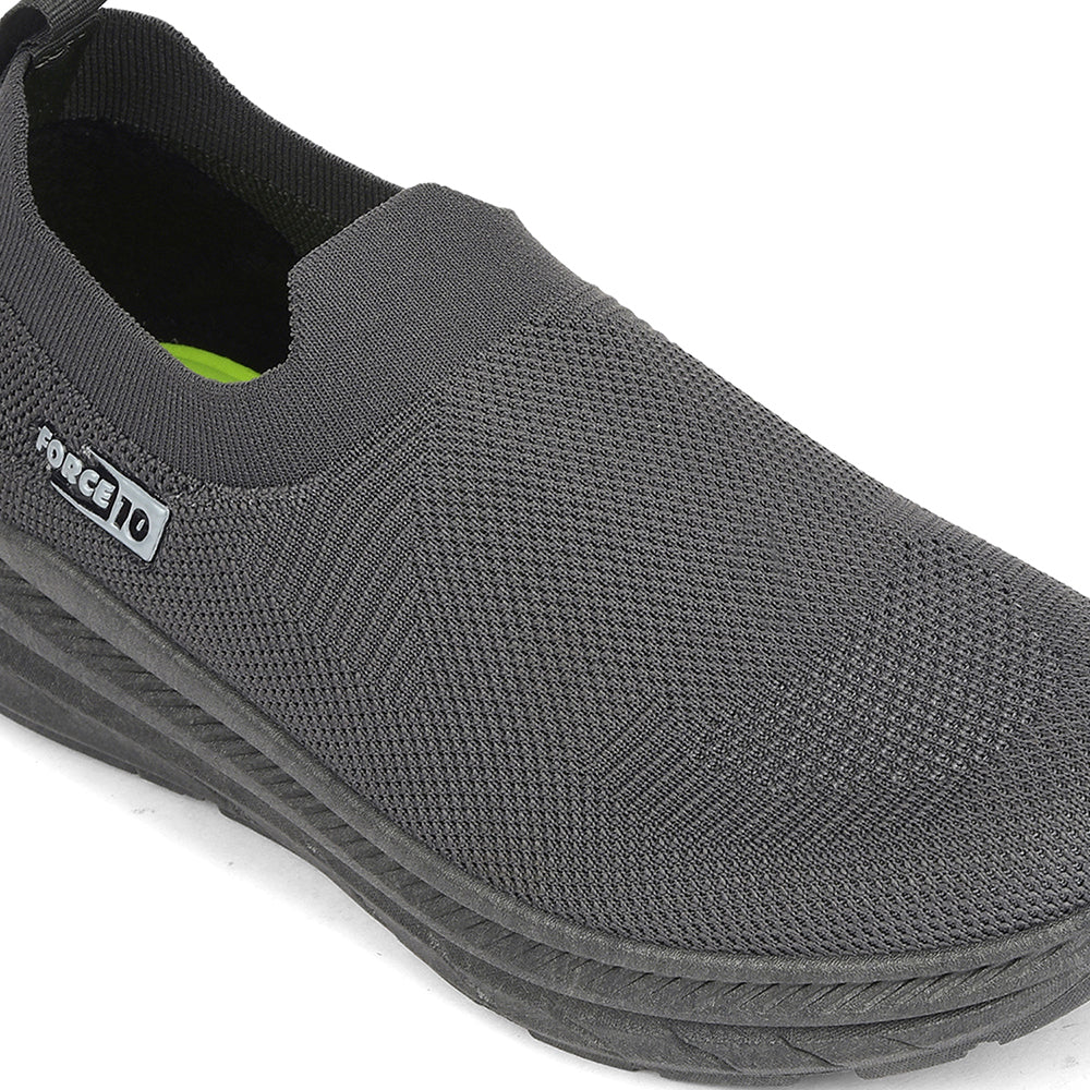 Force 10 Dark Grey Sports Non Lacing Walking Shoes For Men MATCHER-7E By Liberty - Image 4