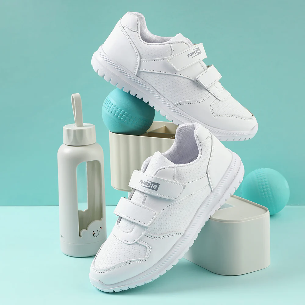 Force 10 White Non Lacing Uniform School Shoes For Kids SKOLPRO-V By Liberty - Image 4