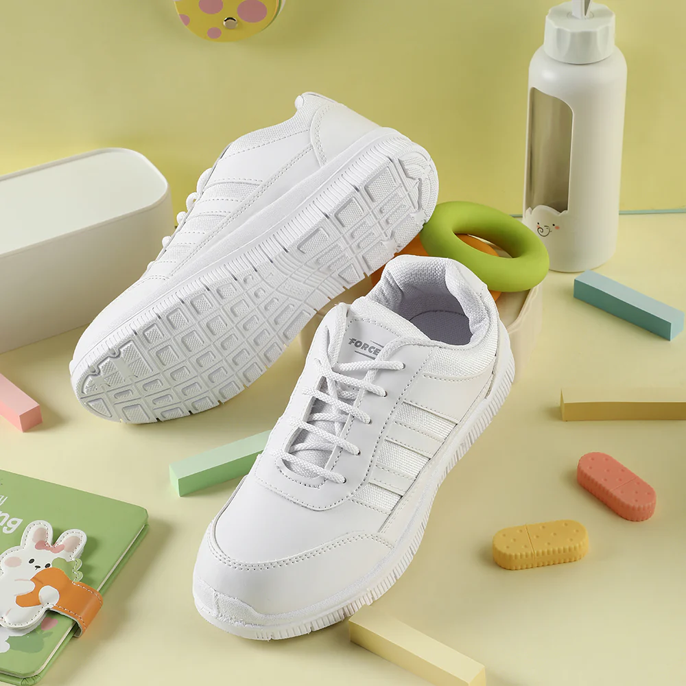 Force 10 White Uniform Lacing School Shoe For Kids GOLA-03L By Liberty - Image 3