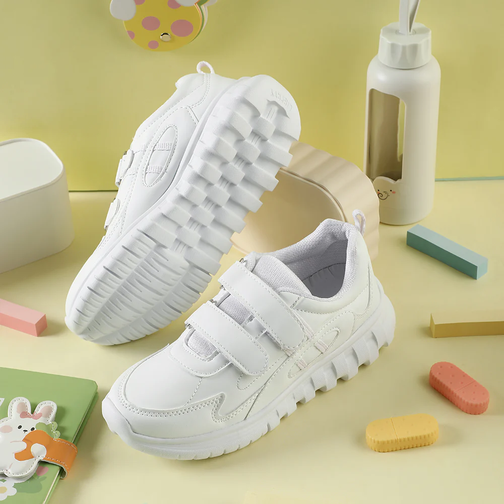 Force 10 White Velcro Uniform School Shoes For Kids 9906-02T-V By Liberty - Image 2