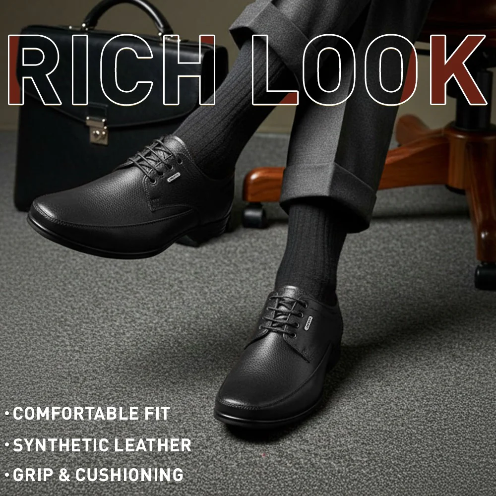 Fortune Black Formal Lacing Derby Shoes For Men HML-88E By Liberty - Image 3