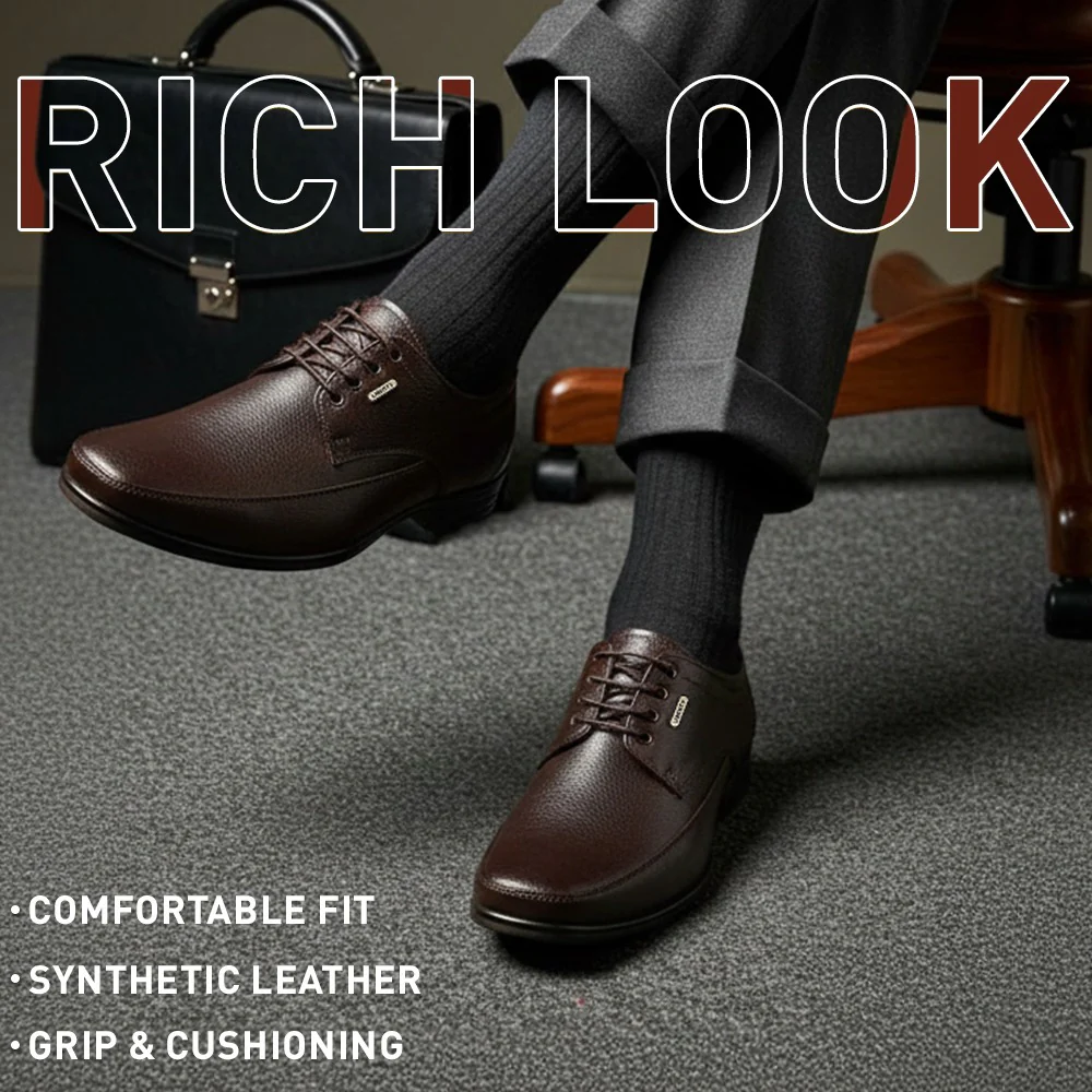 Fortune Brown Formal Lacing Derby Shoes For Men HML-88E By Liberty - Image 3