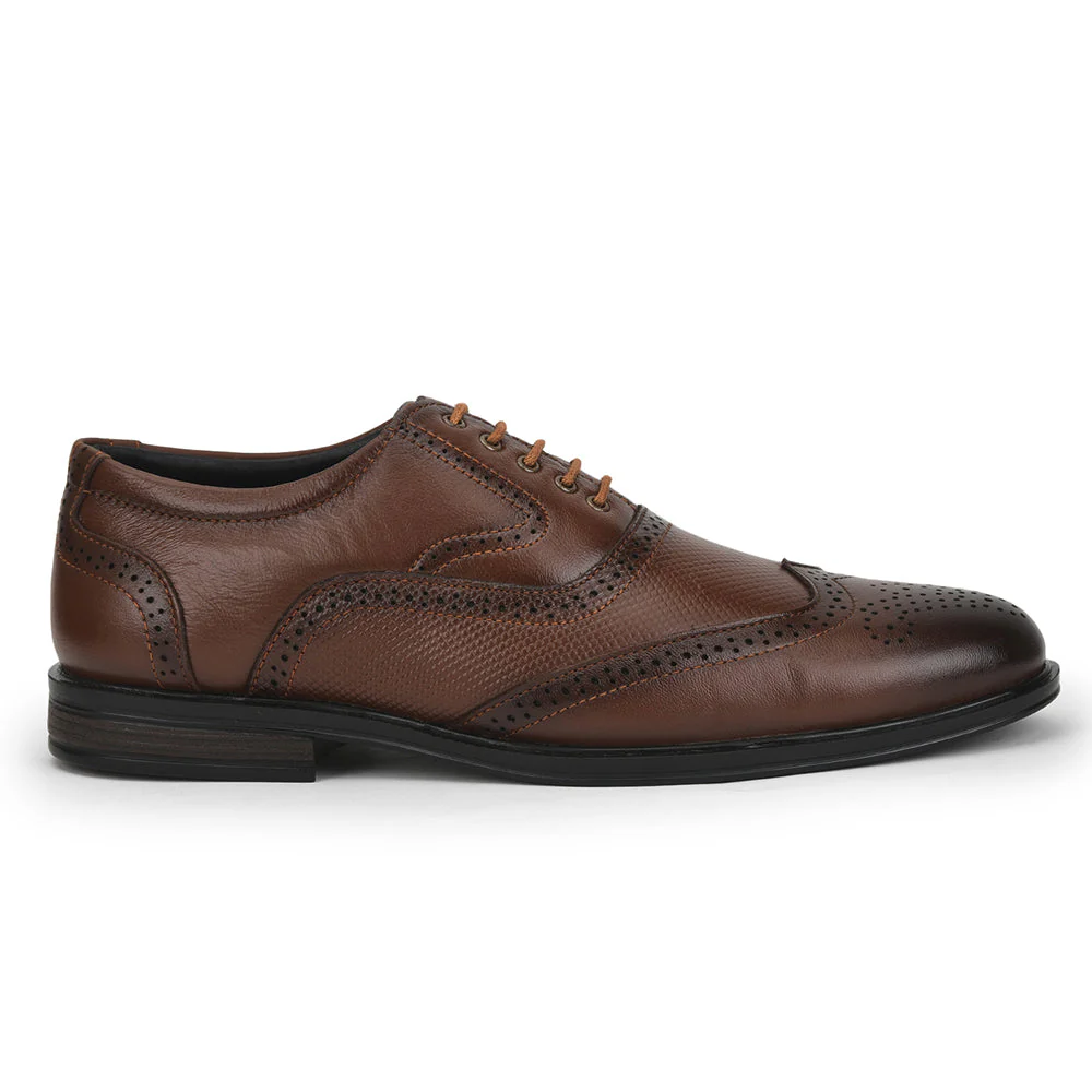 Fortune Formal Tan Lacing Brogue Shoes For Men HOL-125E By Liberty - Image 2