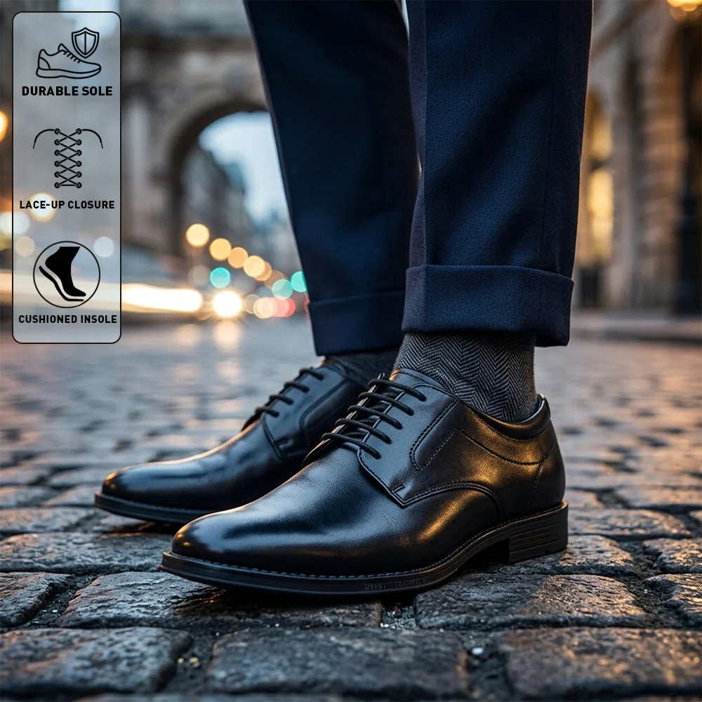 Fortune HML-86E Black Formal Lacing Derby Shoes for Men by Liberty - Image 3