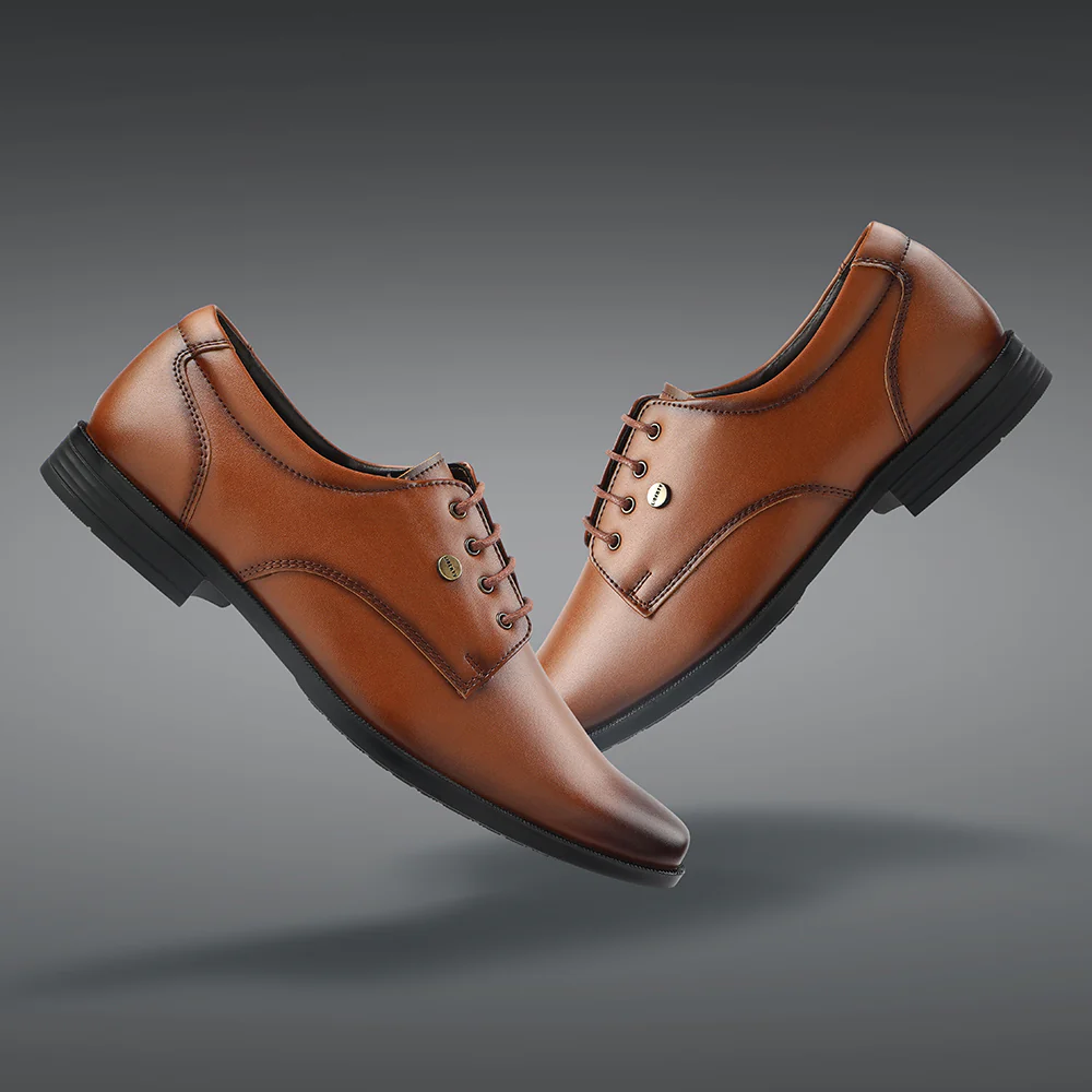 Fortune Tan Formal Lacing Derby Shoes For Men BENSTOCK1E By Liberty - Image 4