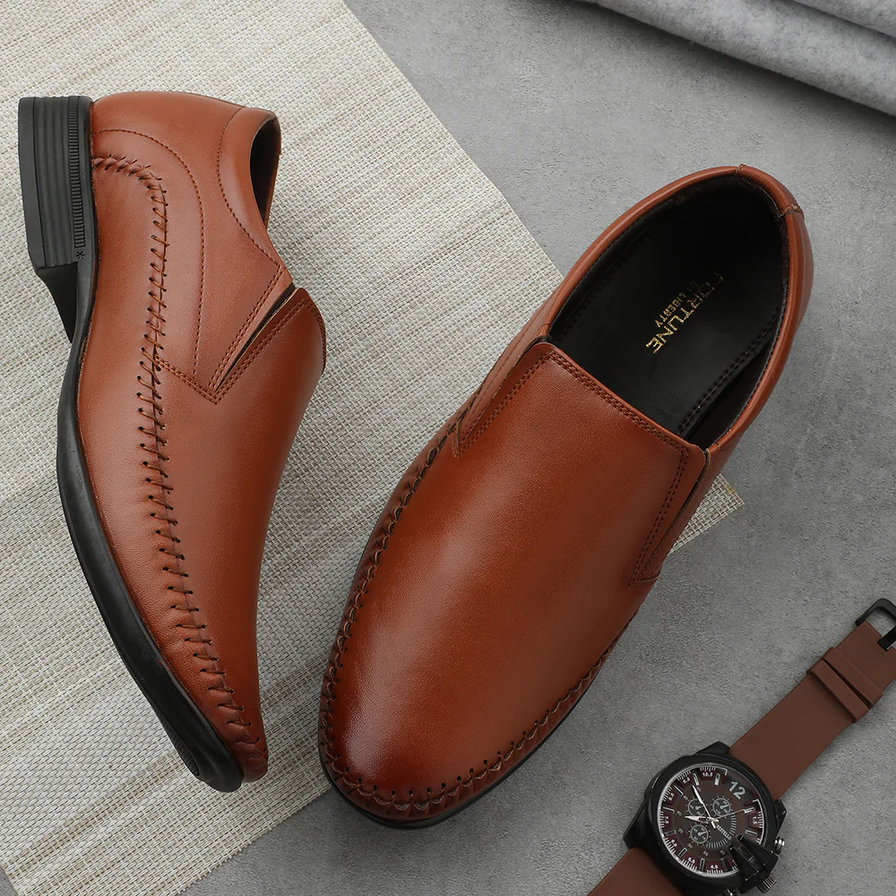 Fortune Tan Formal Non Lacing Moccasin Shoes For Men HML-18E By Liberty - Image 4