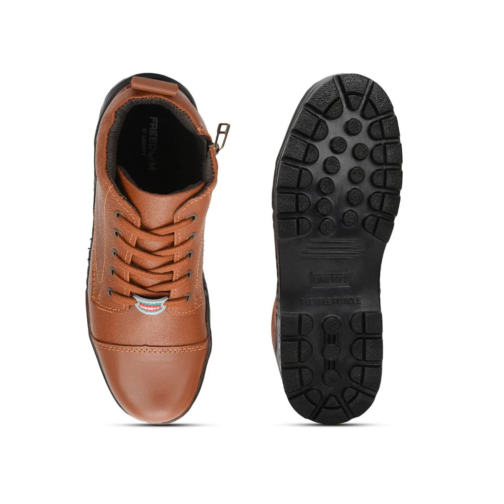 Freedom Casual Tan Police Leather High Ankle Boot with ZIP VEER-2 By Liberty - Image 3