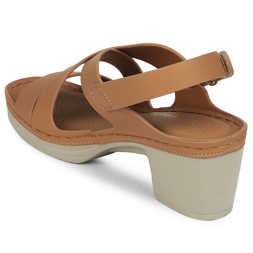 Healers Beige Block Heel Sandal For Women ZQ-FD-52 By Liberty - Image 5