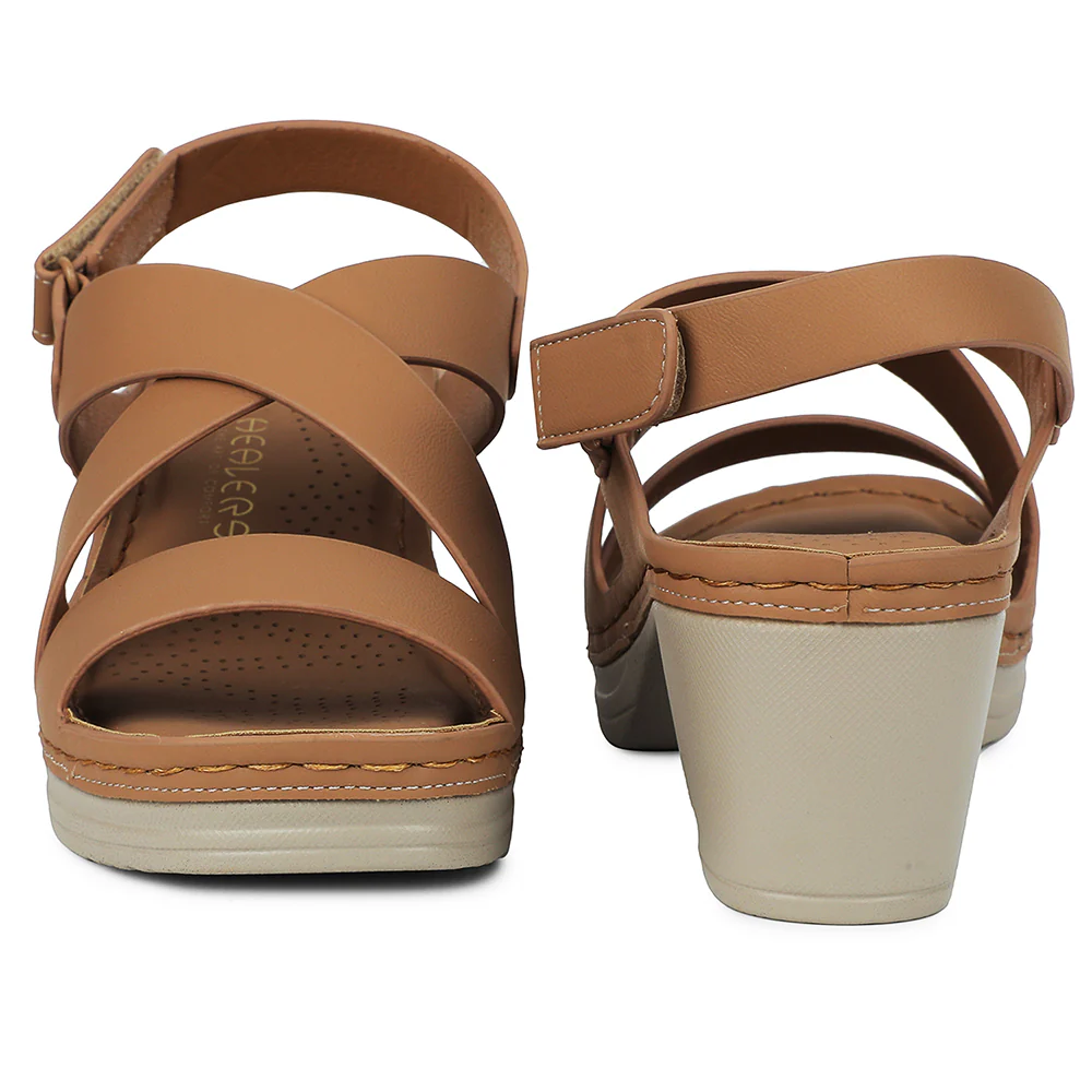 Healers Beige Block Heel Sandal For Women ZQ-FD-52 By Liberty - Image 6