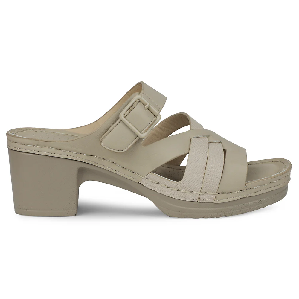 Healers Beige Block Heel Sandal For Women ZQ-FD-53 By Liberty - Image 2