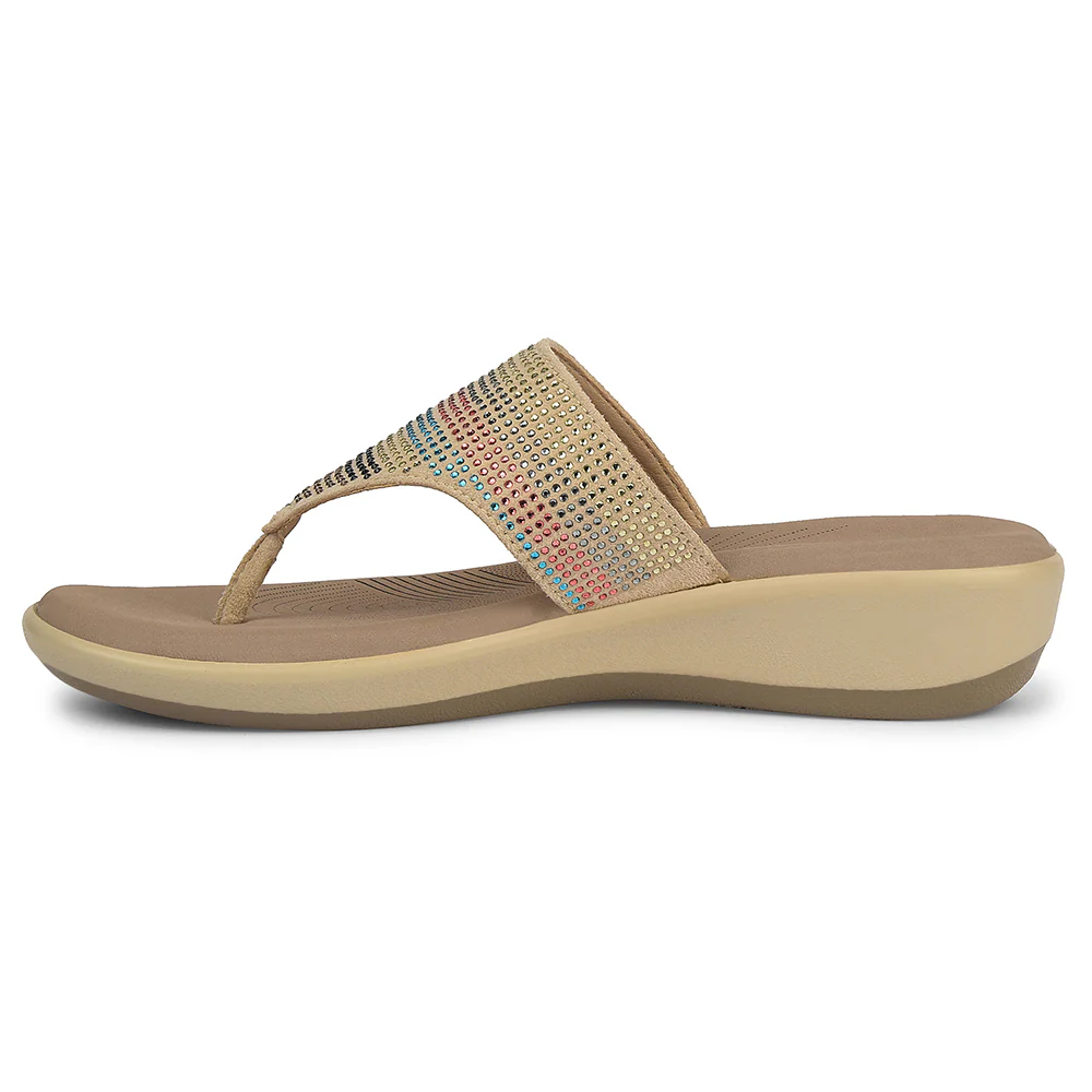 Healers Beige Casual Heeled Sandal For Women JFL-69 By Liberty - Image 3