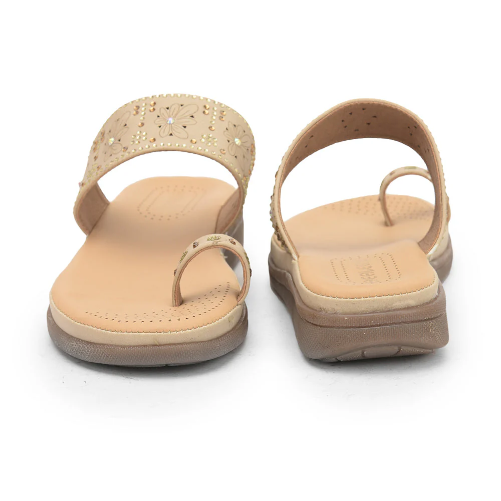 Healers Beige Fashion Toe Ring Slipper For Women ELN-12 By Liberty - Image 4