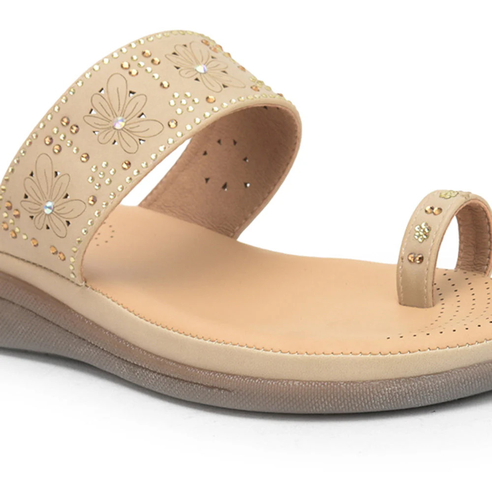 Healers Beige Fashion Toe Ring Slipper For Women ELN-12 By Liberty - Image 6
