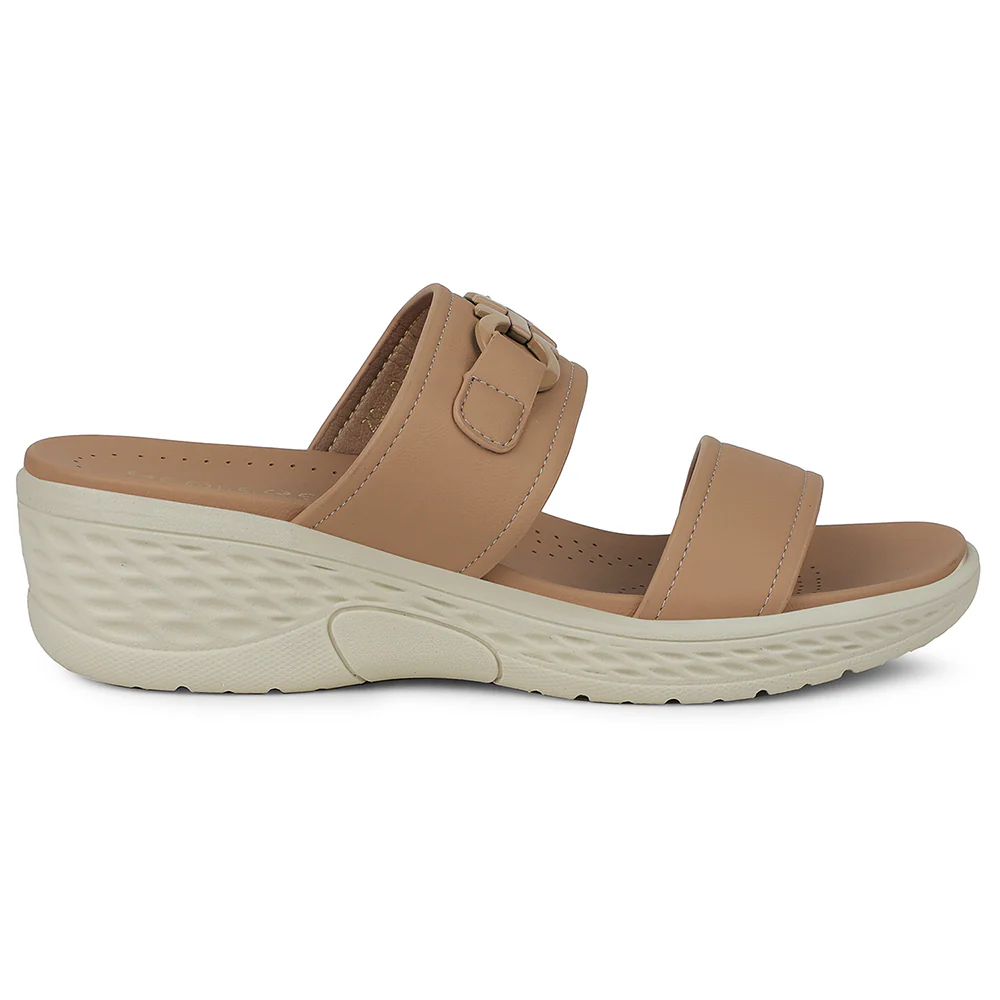 Healers Beige Wedge Heel Sandal For Women ZQ-FD-50 By Liberty - Image 2