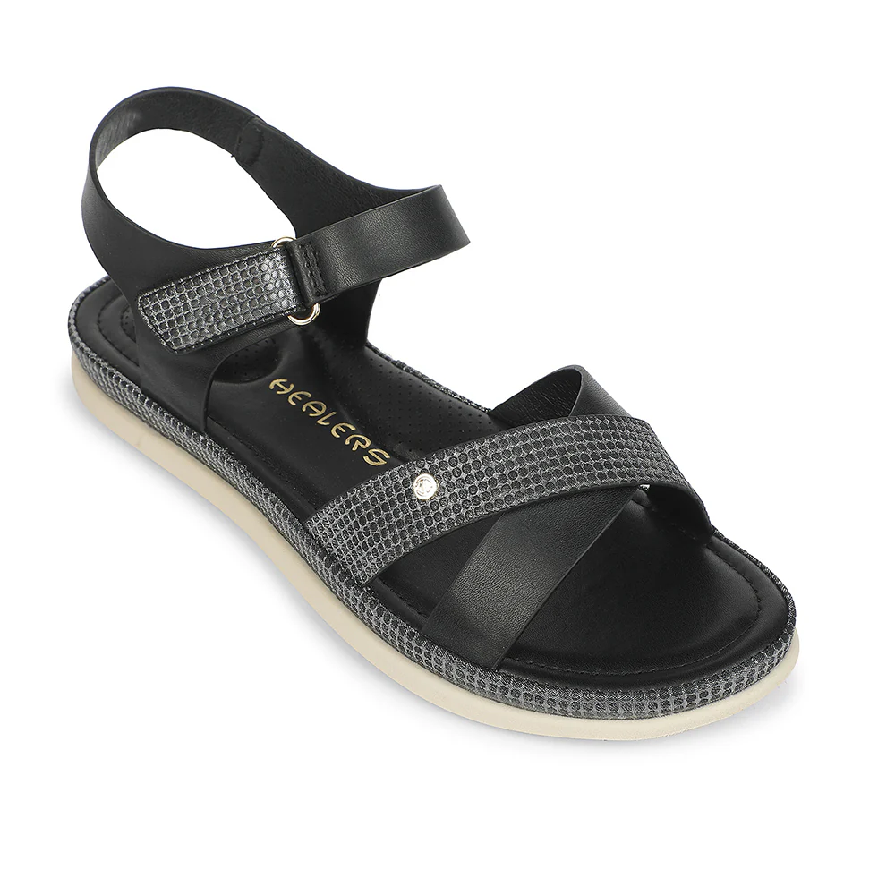 Healers Black Casual Flat Sandal for Women GLF-1 by Liberty