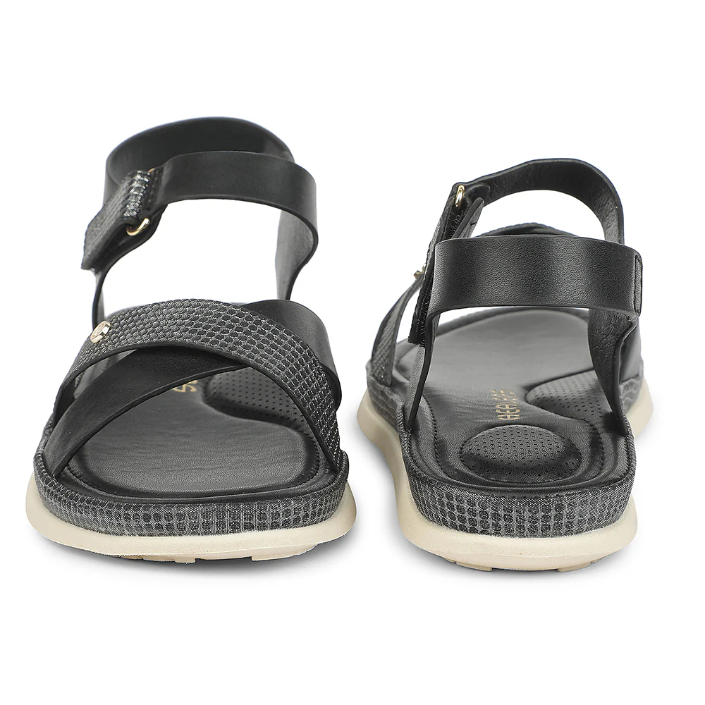 Healers Black Casual Flat Sandal for Women GLF-1 by Liberty - Image 6