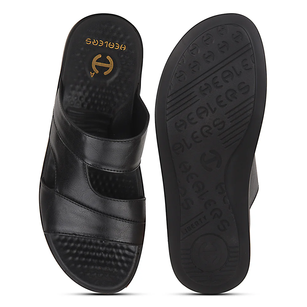 Healers Black Casual Slipper For Men SOFTER-3 By Liberty - Image 6