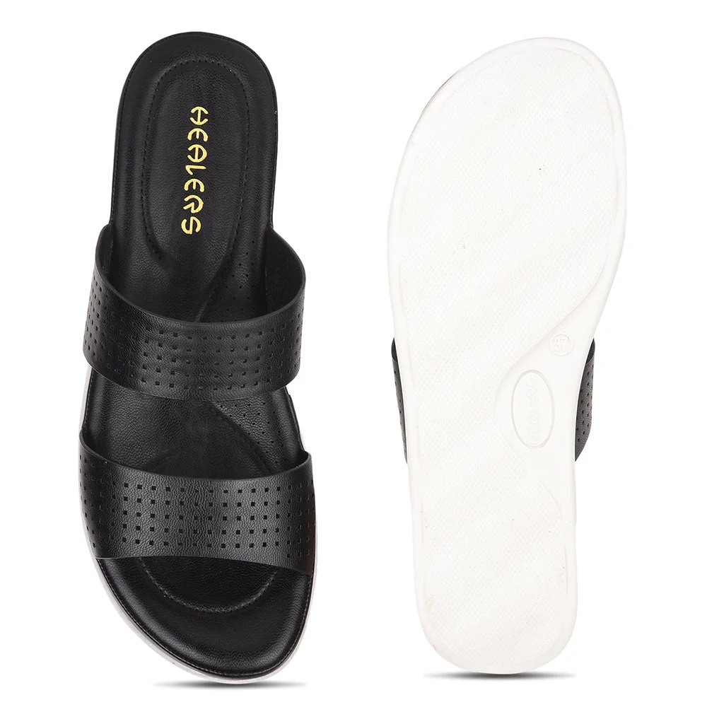 Healers Black Casual Slippers For Women JD-38 By Liberty - Image 7