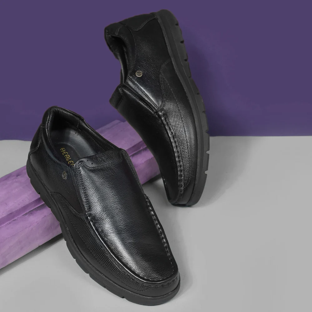 Healers Black Formal Non Lacing Moccasin For Men OSL-22 By Liberty - Image 4