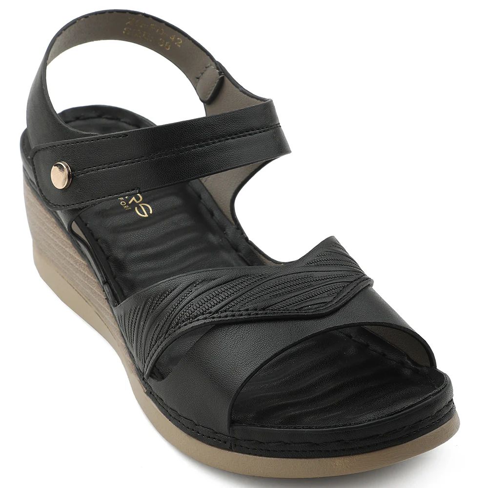Healers Black Wedge Heel Sandal For Women ZQ-FD-42 By Liberty