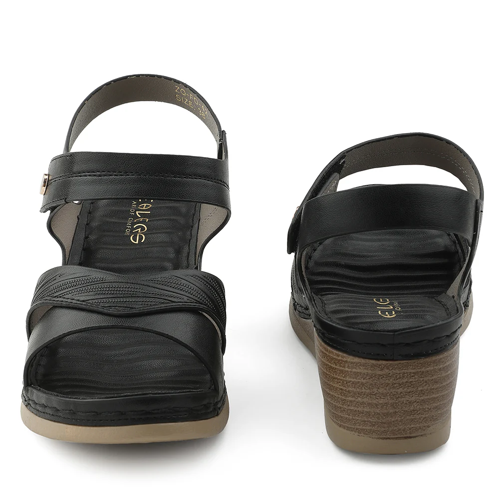 Healers Black Wedge Heel Sandal For Women ZQ-FD-42 By Liberty - Image 6