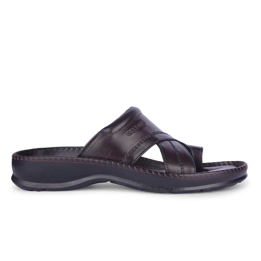 Healers Brown Casual Toe Ring Slipper For Men STEAMER92E By Liberty - Image 2