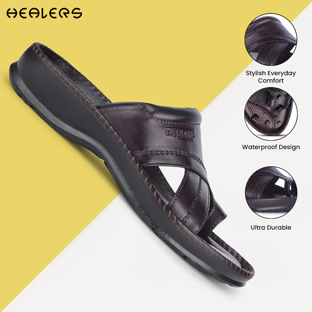 Healers Brown Casual Toe Ring Slipper For Men STEAMER92E By Liberty - Image 4