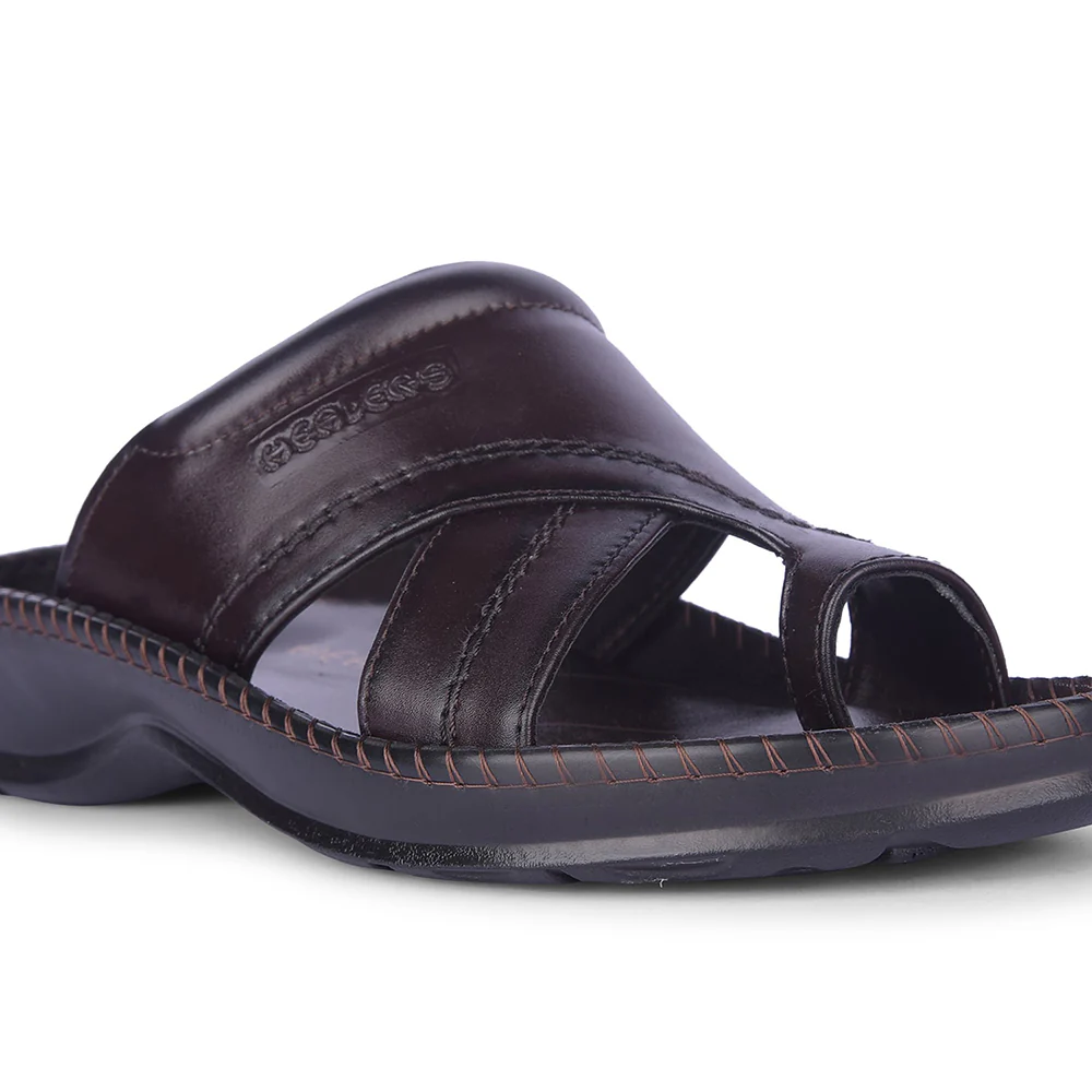 Healers Brown Casual Toe Ring Slipper For Men STEAMER92E By Liberty - Image 5