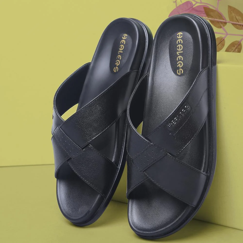 Healers Casual Black Slippers For Men LEEKS-2 By Liberty - Image 4
