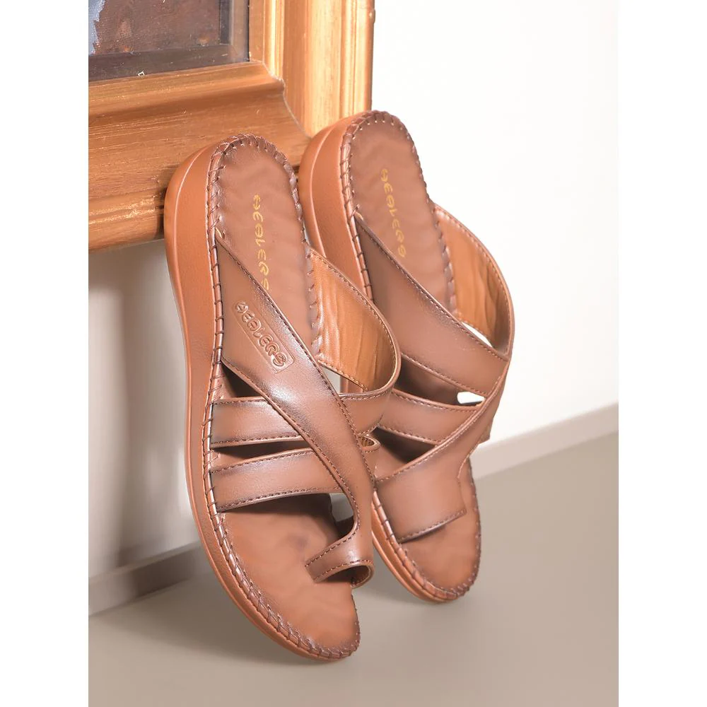 Healers Casual Tan Toe Ring Slippers For Women DELMA-1E By Liberty - Image 4