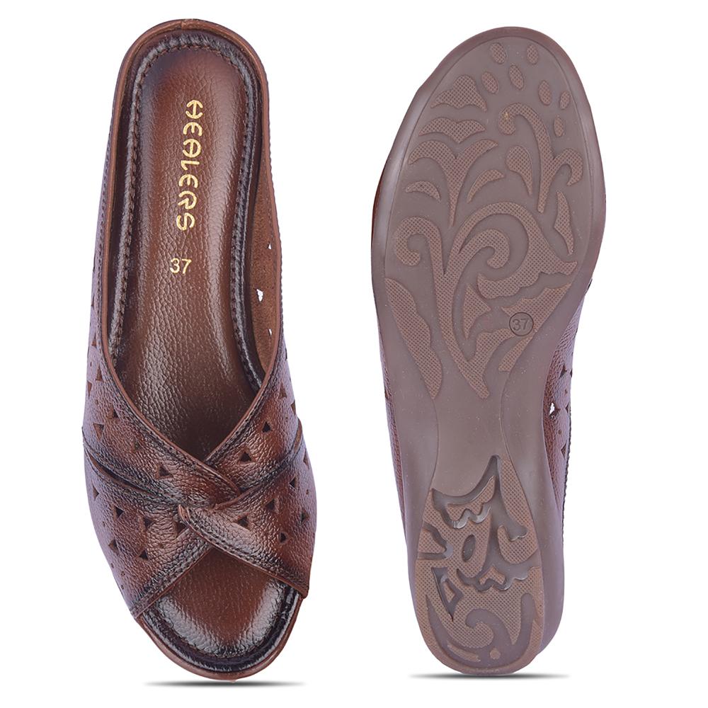 Healers Casual Tan Slippers For Women TLO-62 By Liberty - Image 6