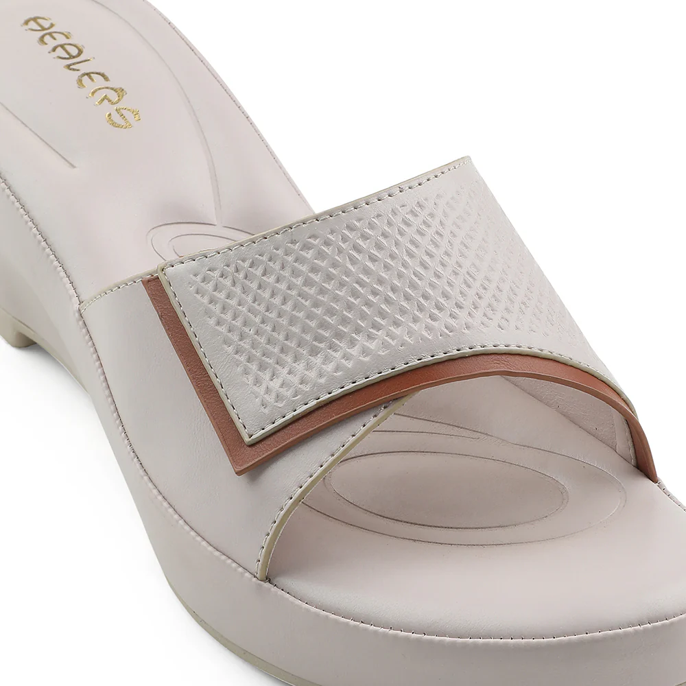 Healers Cream Wedge Heel Sandal For Women LNF-7 By Liberty - Image 5