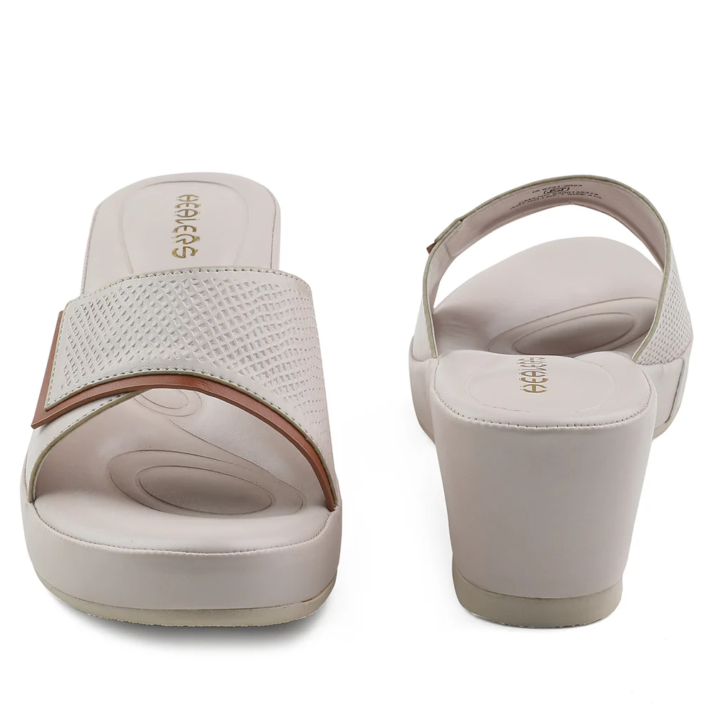 Healers Cream Wedge Heel Sandal For Women LNF-7 By Liberty - Image 6