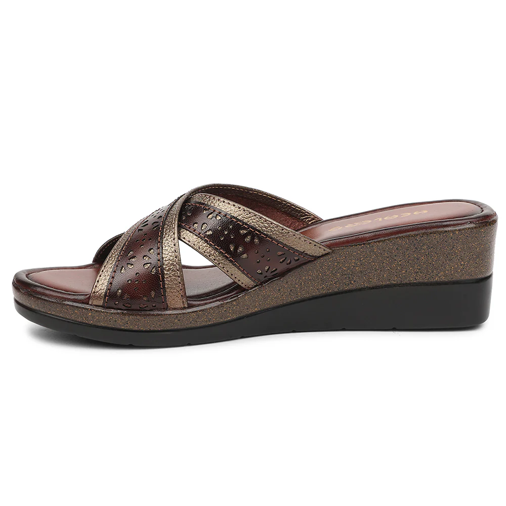 Healers Golden Casual Wedge Heel Sandal For Women TLO-102 By Liberty - Image 3