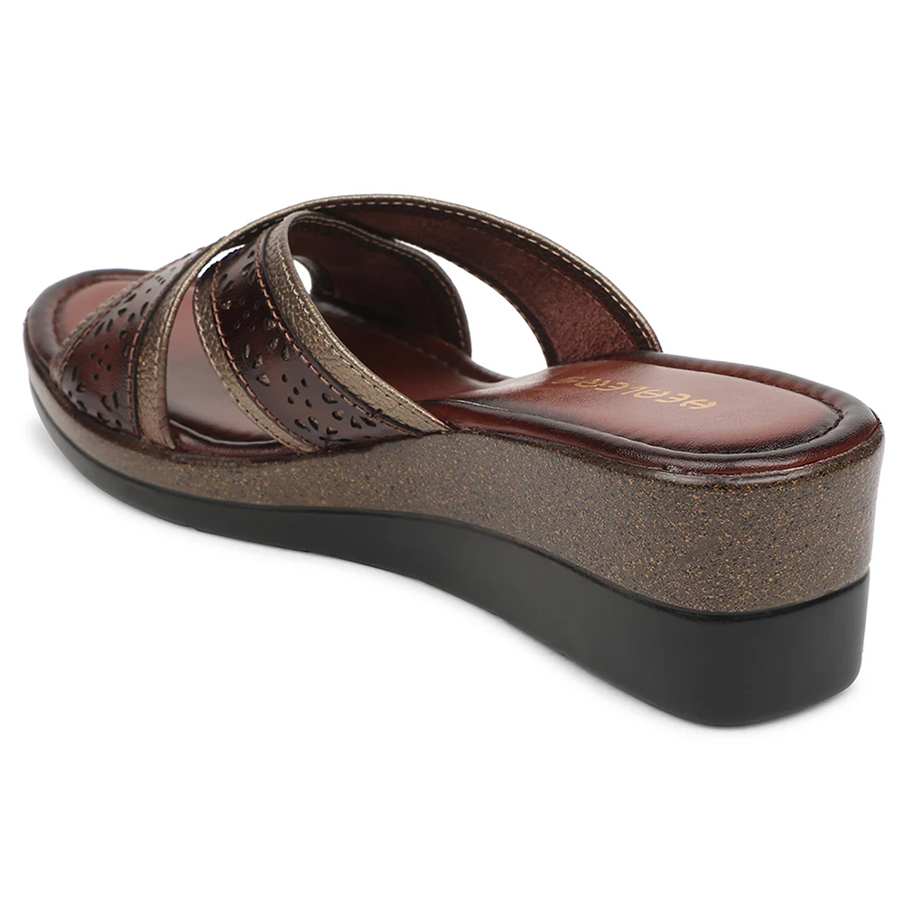 Healers Golden Casual Wedge Heel Sandal For Women TLO-102 By Liberty - Image 5
