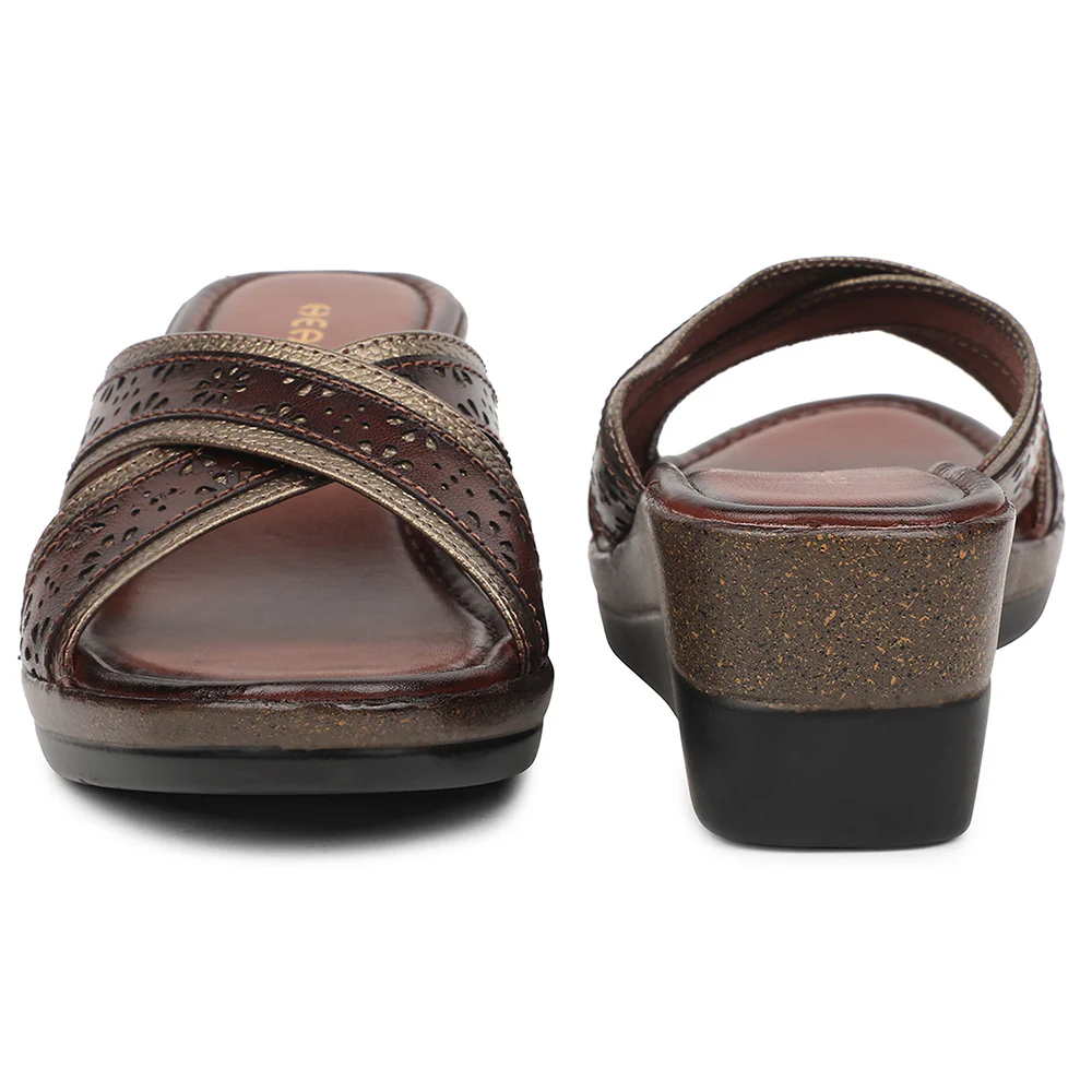 Healers Golden Casual Wedge Heel Sandal For Women TLO-102 By Liberty - Image 6