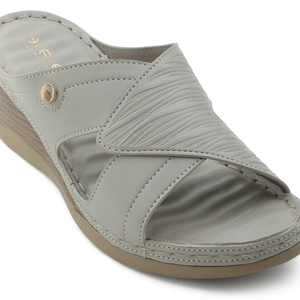 Healers Light Grey Wedge Heel Sandal For Women ZQ-FD-43 By Liberty - Image 5