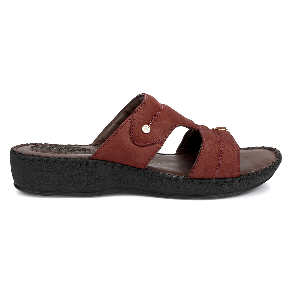 Healers Maroon Casual Flat Sandal for Women JFL-80 by Liberty - Image 2