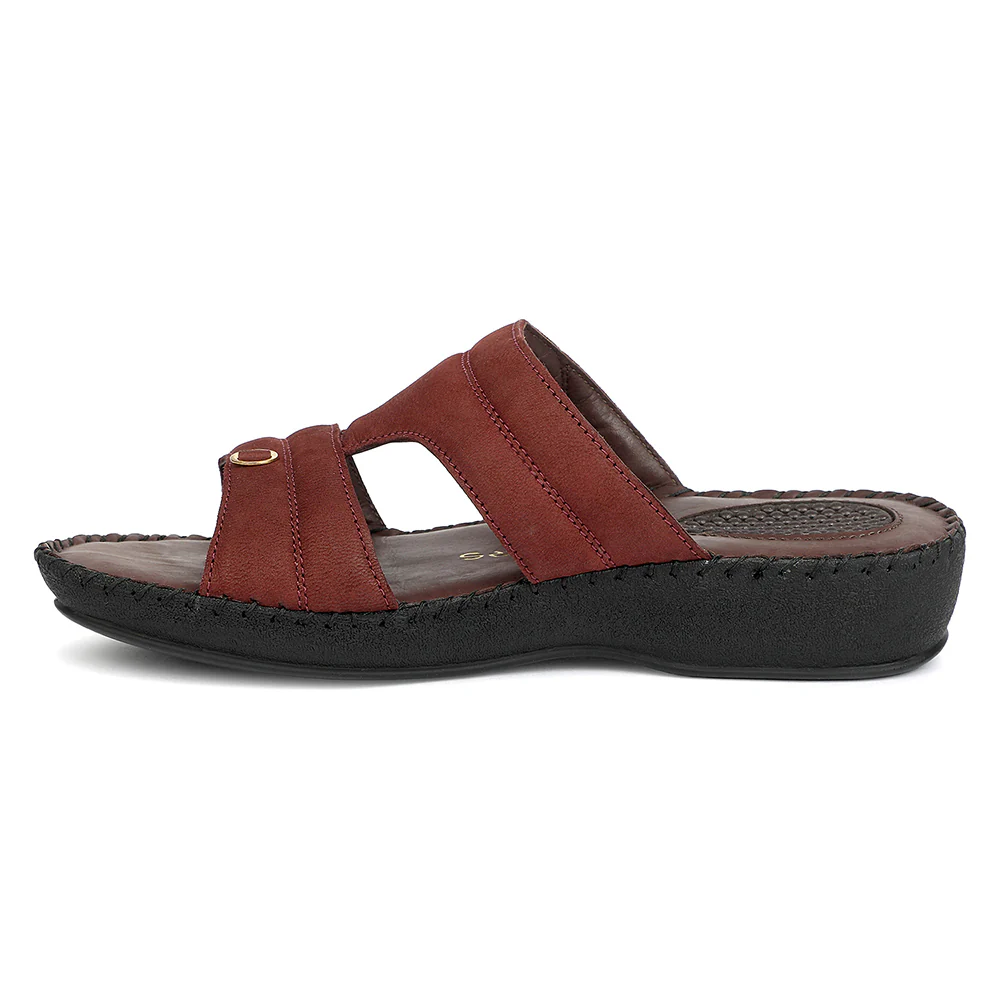 Healers Maroon Casual Flat Sandal for Women JFL-80 by Liberty - Image 3