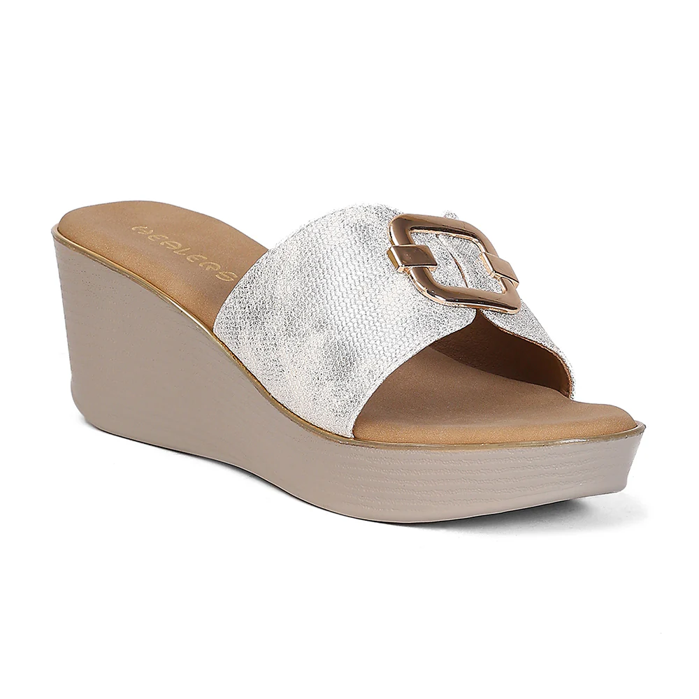 Healers STY-111 Women's Silver Casual Wedge Heeled Sandals - PARTY EDIT Special