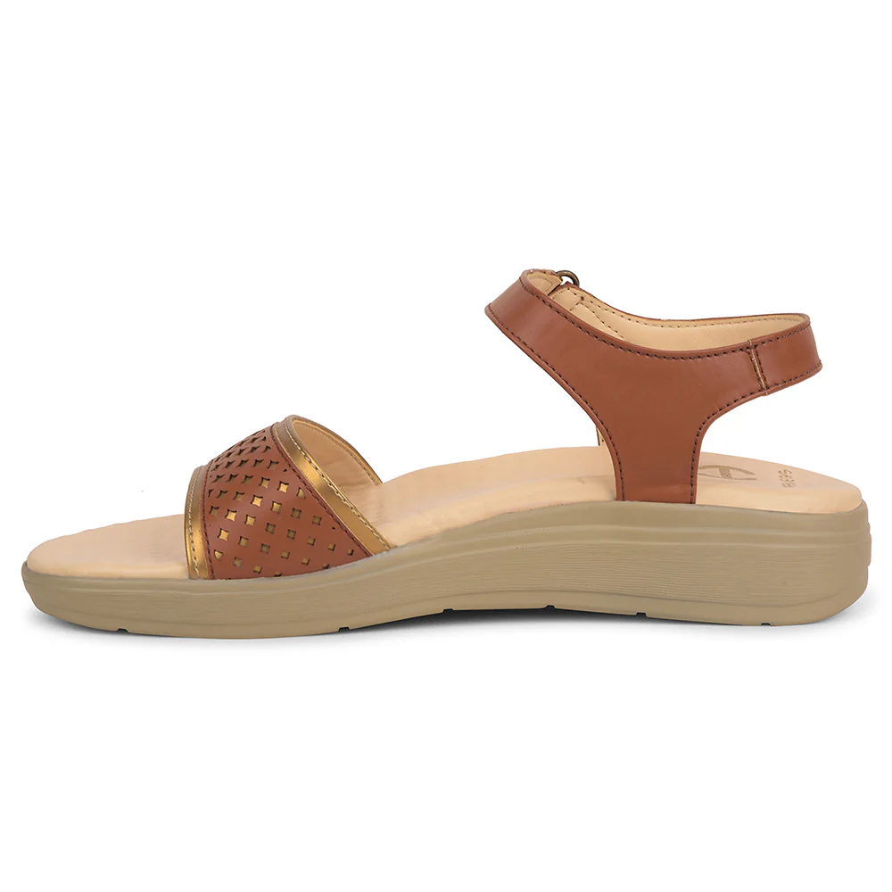 Healers Tan Casual Sandal For Women SOFTER-6W By Liberty - Image 3