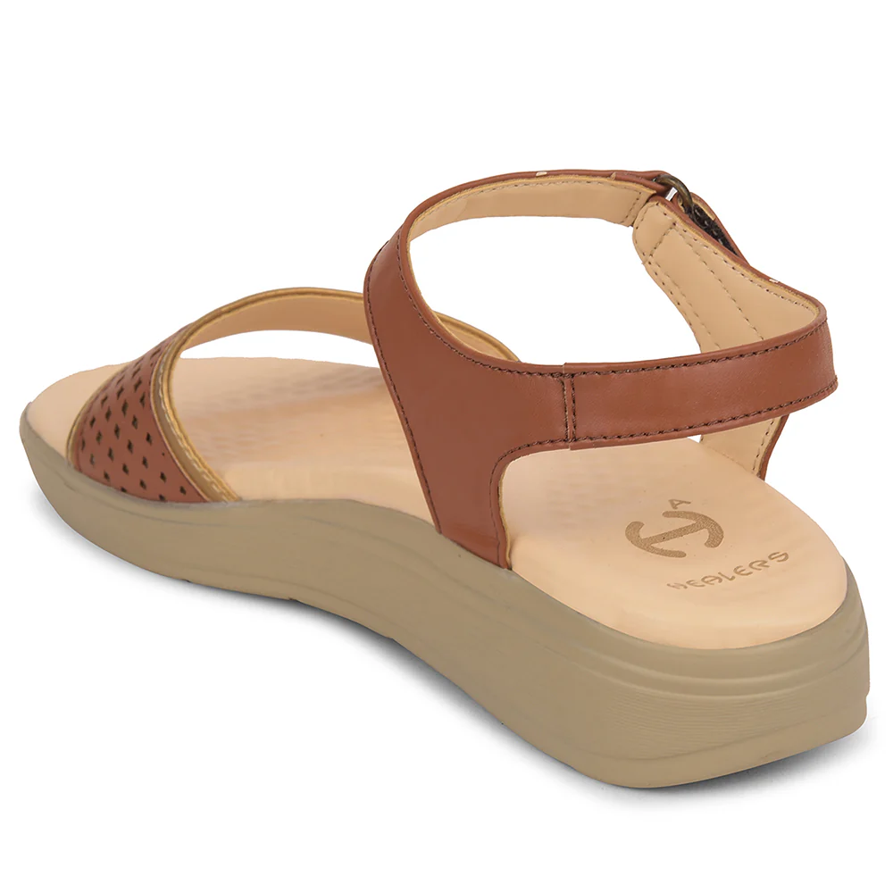 Healers Tan Casual Sandal For Women SOFTER-6W By Liberty - Image 4