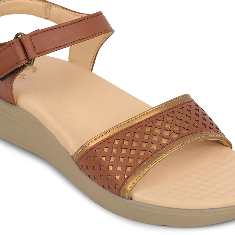Healers Tan Casual Sandal For Women SOFTER-6W By Liberty - Image 5