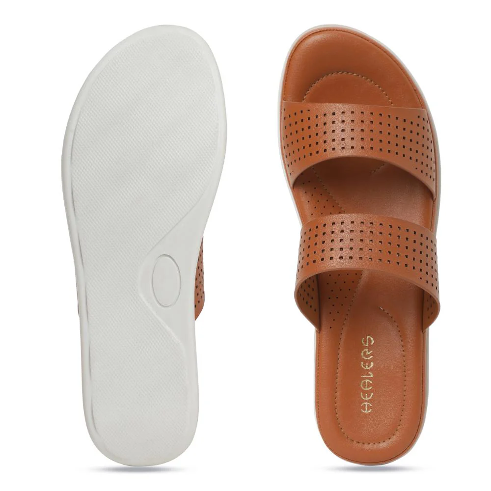 Healers Tan Casual Slippers For Women JD-38 By Liberty - Image 4